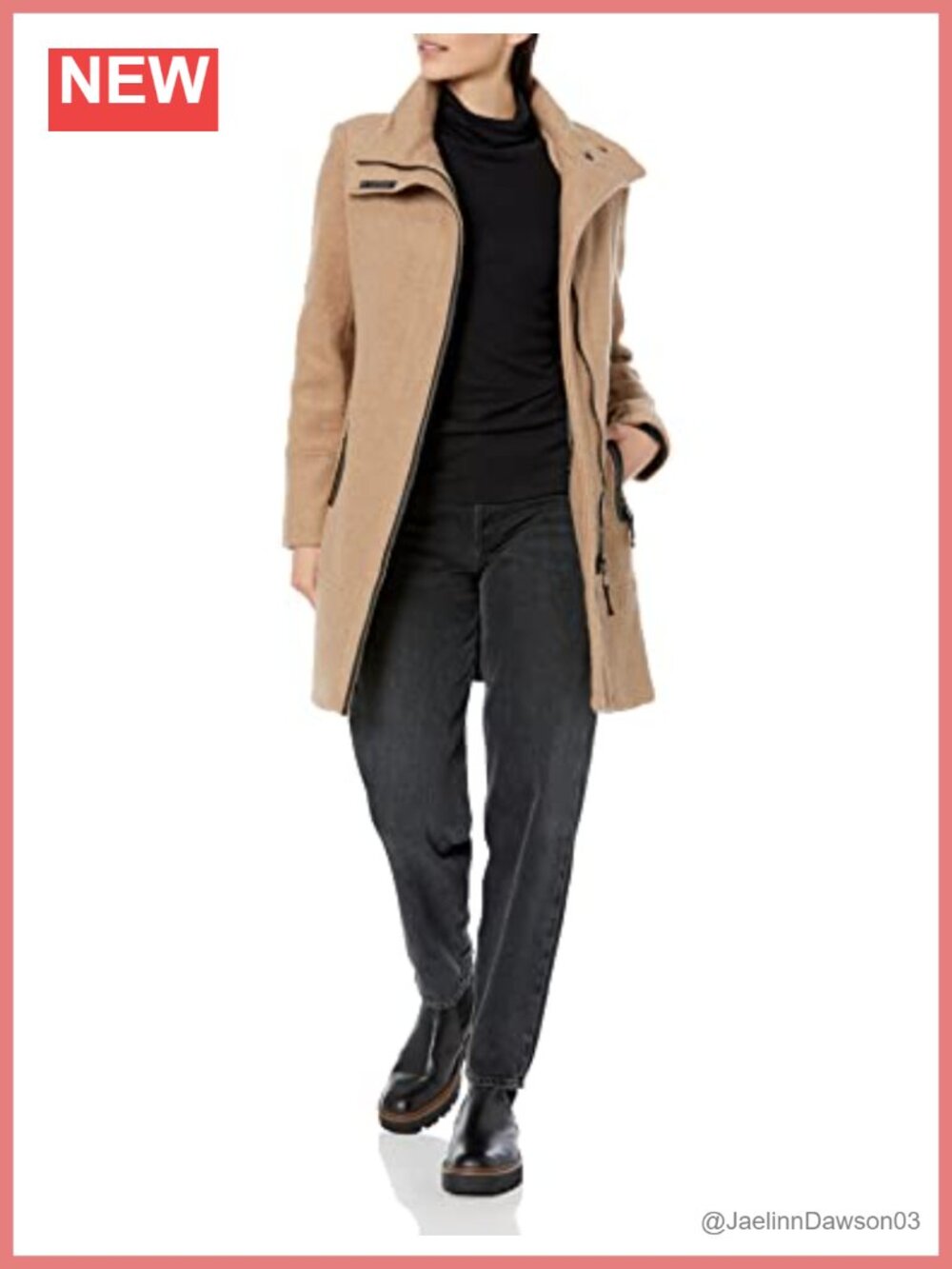 Wool Blend Overcoat Jacket Long Sleeve Tunnel Neck Zipper Fall Layer